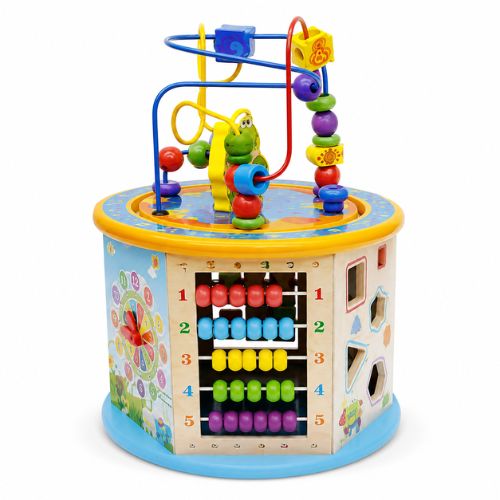 8-in-1 Wooden Activity Cube & Bead Maze Learning Toy | Abacus, Shape Sorter, Learning Clock, Matching & Sliding Games | Montessori Early Learning Toy for Kids 3+ Years