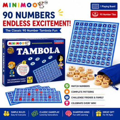 Tambola Family Game | 90 Number Tiles & Playing Board | Fun Party, Birthday & Family Game | Ages 8+