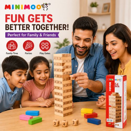 54 PCS Wooden Tumbling Tower Block Game with Number Dice